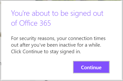 Mensagem de aviso de saída do Microsoft 365 inativo