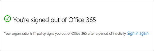Microsoft 365 desconectado devido a mensagem de inatividade