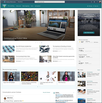 Captura de tela de um site principal do SharePoint como exemplo.