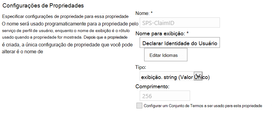 Configurações de propriedade.