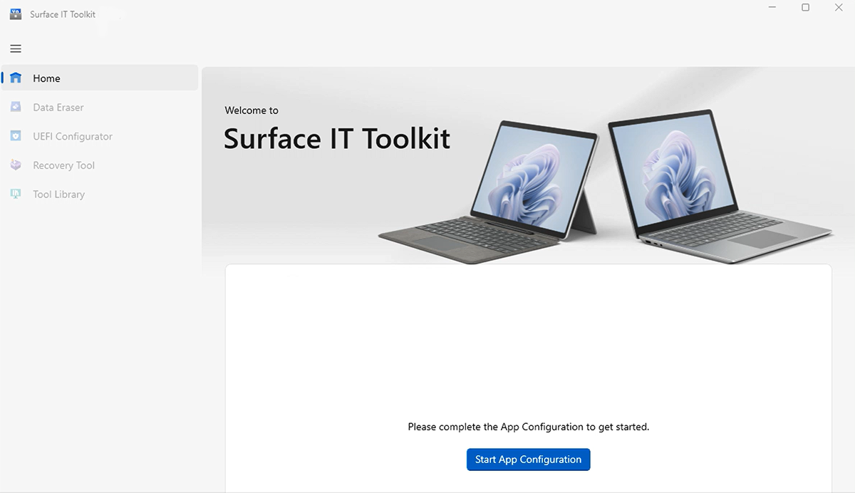 Captura de tela da página Iniciar Configuração de Aplicativos.