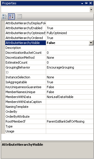 Propriedade AttributeHierarchyVisible definida como Propriedade False