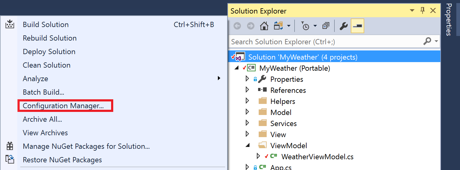 Visual Studio para Windows Gerenciador de Soluções