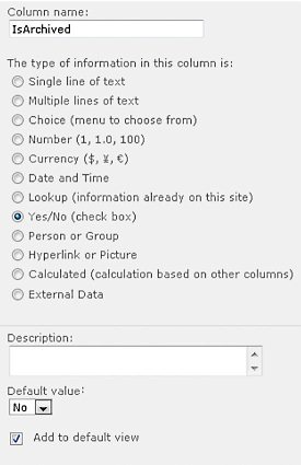 Column Settings on the Team Site Template image: Column Settings on the Team Site Template