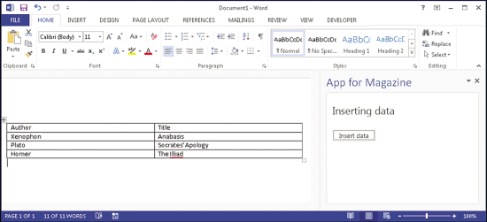 Results of Inserting Data as a Table