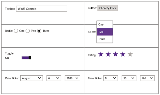 Common HTML and WinJS Controls in Light Default Style