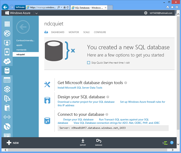 Novo Banco de Dados SQL criado