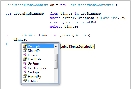 Captura de tela do Visual Studio. A descrição está realçada.