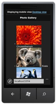 Visualização móvel da página inicial da Galeria de Fotos Visualização móvel da página inicial da Galeria de Fotos
