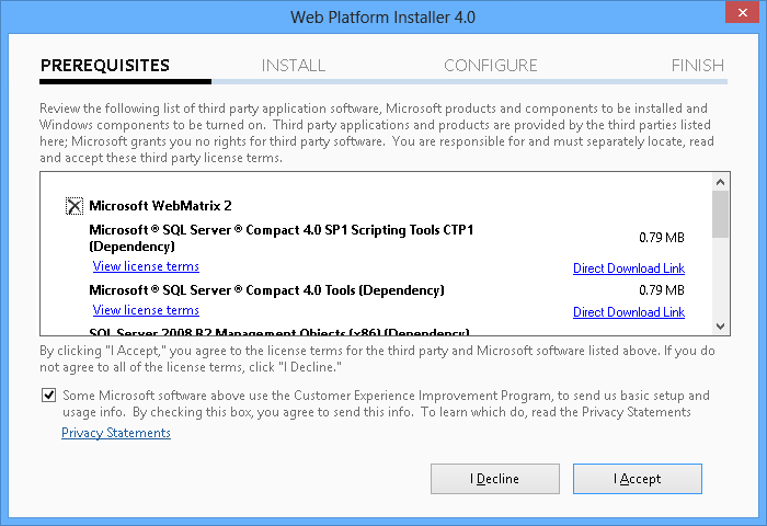 Aceitando os termos da licença Aceitando os termos da licença