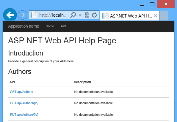 Captura de tela da página de ajuda gerada automaticamente mostrando uma lista de links para a documentação dos recursos da API.