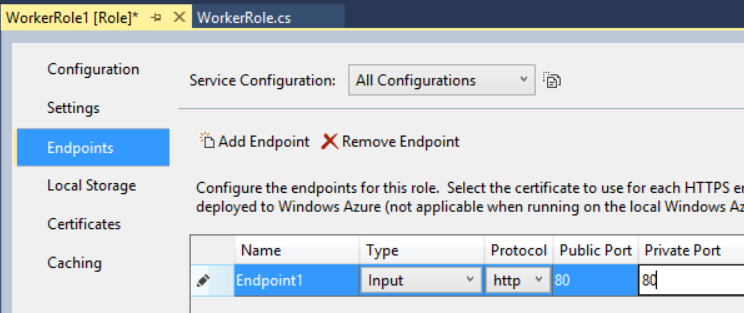Captura de tela das opções de menu suspenso do protocolo que mostram as diferentes configurações de serviço e opções de ponto de extremidade.