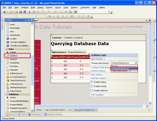 Adicionar um GridView e associá-lo ao controle SqlDataSource