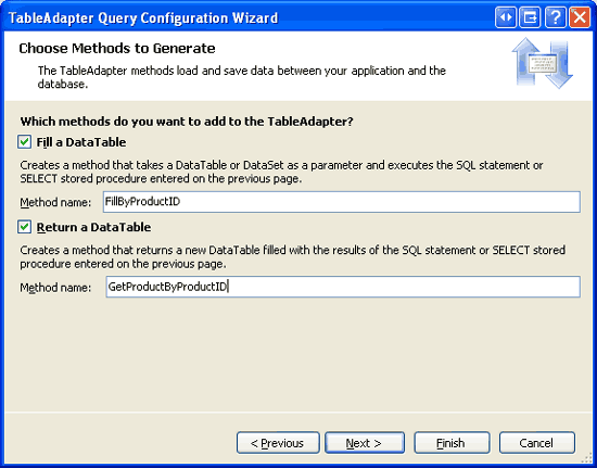 Renomeie os métodos tableAdapter para FillByProductID e GetProductByProductID