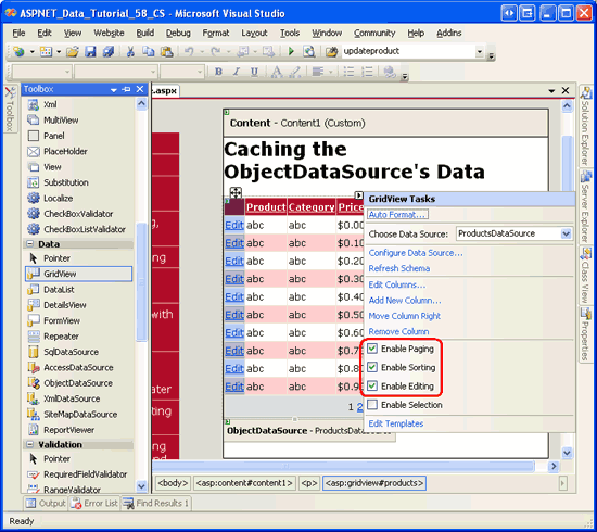 Habilitar o suporte do GridView para edição, classificação e paginação