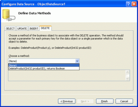 Definir a lista de Drop-Down da guia DELETE como (Nenhum)