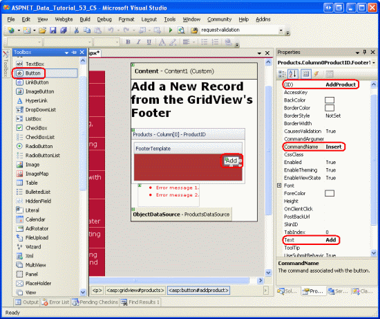 Colocar o botão Adicionar no ProductID TemplateField s FooterTemplate