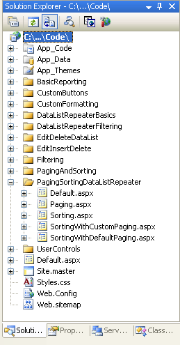 Criar uma pasta PagingSortingDataListRepeater e adicionar o tutorial ASP.NET páginas
