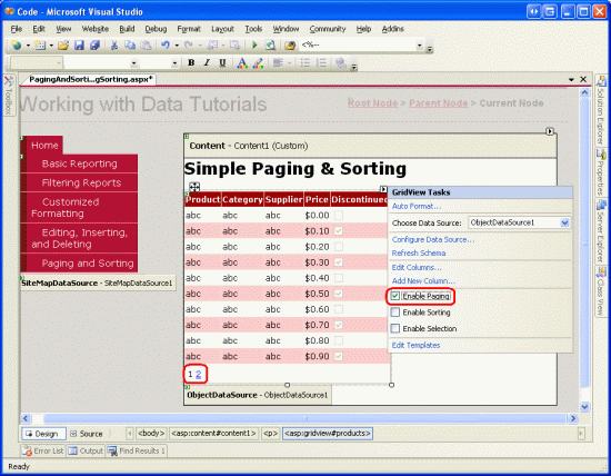 Marque a caixa de seleção Habilitar Paginação para Adicionar Suporte à Paginação