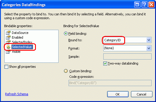 Associar o valor categoryID do produto à propriedade SelectedValue de DropDownList