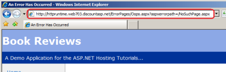 Captura de tela que mostra que o navegador é redirecionado quando ocorre um erro.