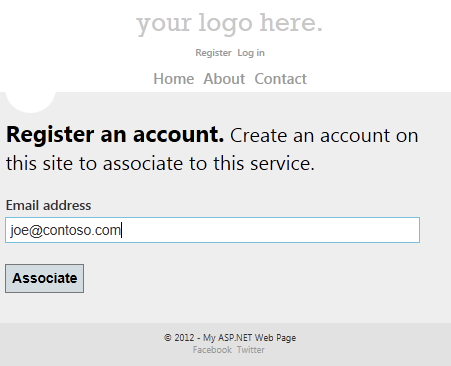 Captura de tela que mostra a página de registro.