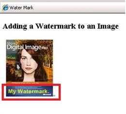 [Captura de tela que mostra a página Adicionando uma marca d'água a uma imagem.]