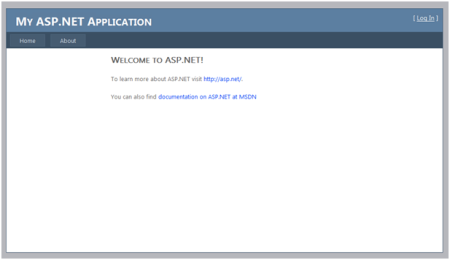 Captura de tela que mostra uma exibição do navegador da página padrão criada quando você inicia um novo aplicativo MVC.