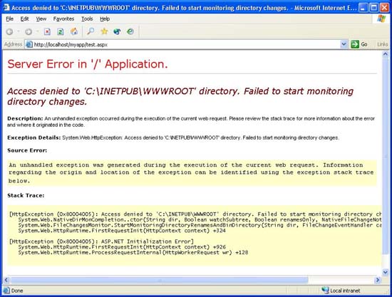 Captura de tela da exibição do navegador de uma página de erro intitulada Acesso negado.