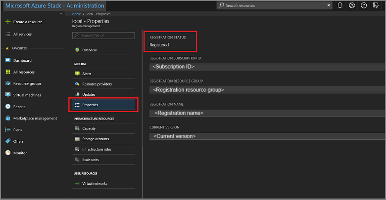 Bloco de gerenciamento de região no bloco Gerenciamento de região do portal do administrador do Azure Stack Hub