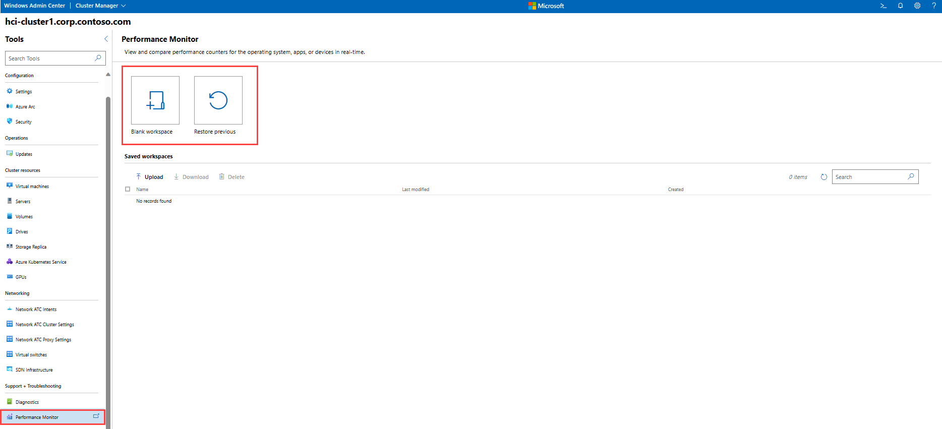 Captura de tela da página Monitor de Desempenho.