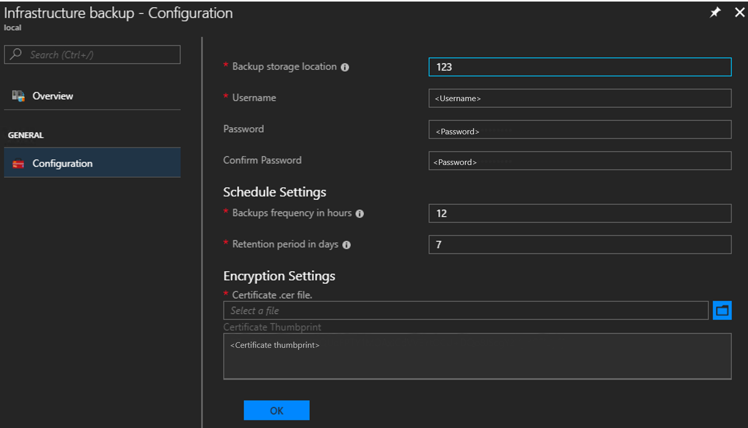 Azure Stack Hub – Configurações do controlador de backup