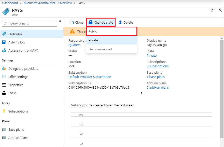 Estado público no portal de administração do Azure Stack Hub