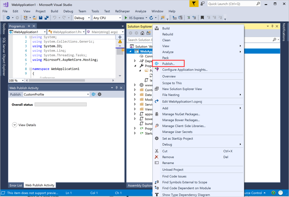 Implantar um aplicativo Web ASP.NET na publicação do Azure Stack Hub