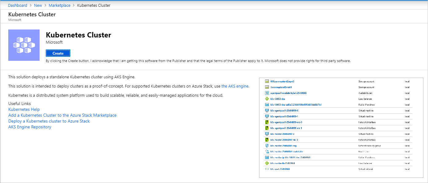 Captura de tela que mostra a página em que você cria um cluster do Kubernetes.