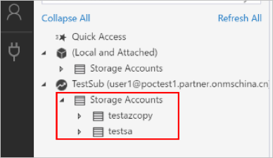 Lista de contas de armazenamento, incluindo contas de assinatura do Azure Stack Hub