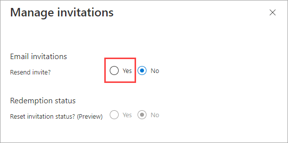 Captura de tela mostrando o botão de opção Reenviar convite.