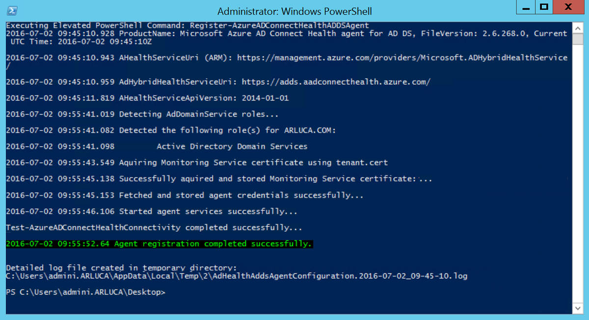 Captura de tela mostrando um aviso para o agente do Microsoft Entra Connect Health para a configuração do AD Domain Services.
