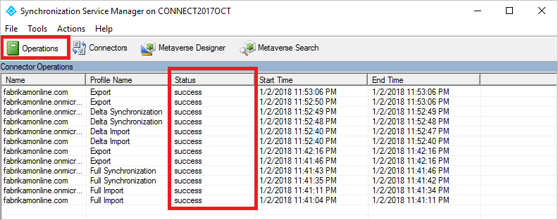 Captura de tela do Synchronization Service Manager