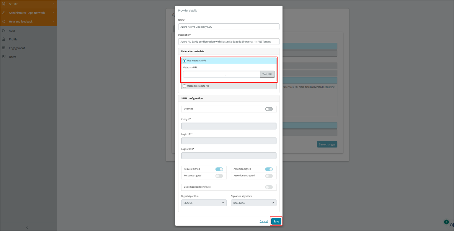 Definição das configurações de SSO da organização