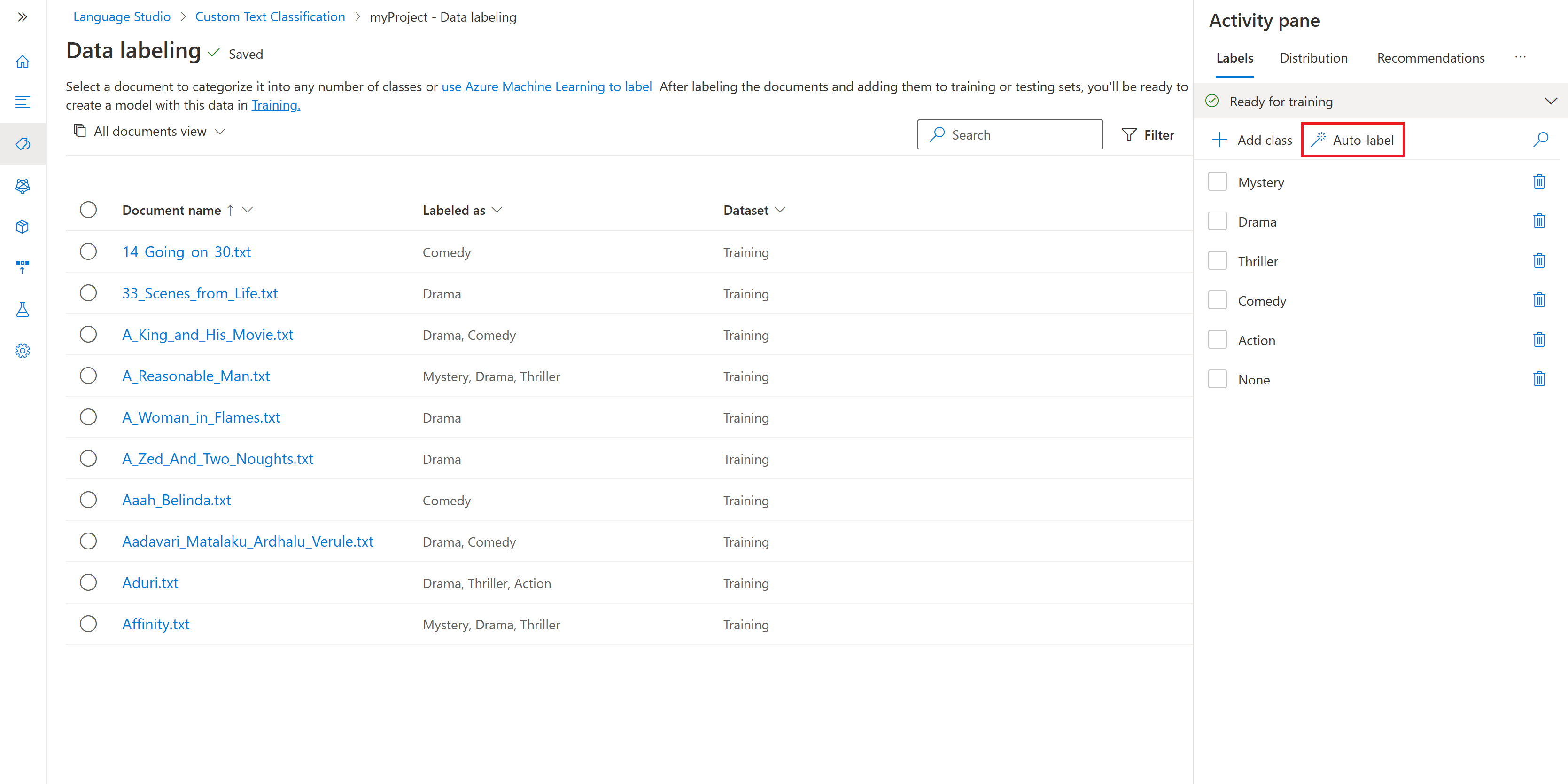 Uma captura de tela mostrando como disparar um trabalho de marcação automática no painel de atividades.