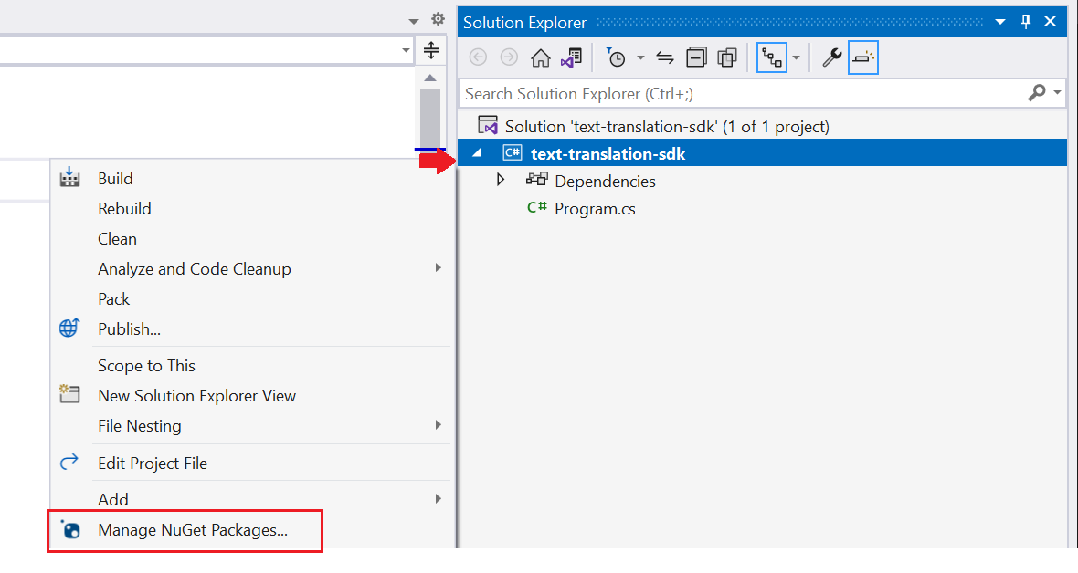 Captura de tela da janela de seleção do pacote NuGet no Visual Studio.