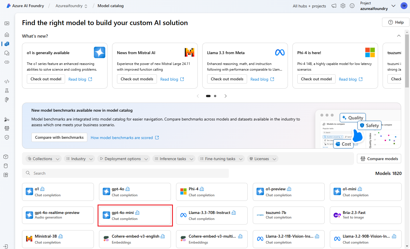Captura de tela da página de seleção do modelo.