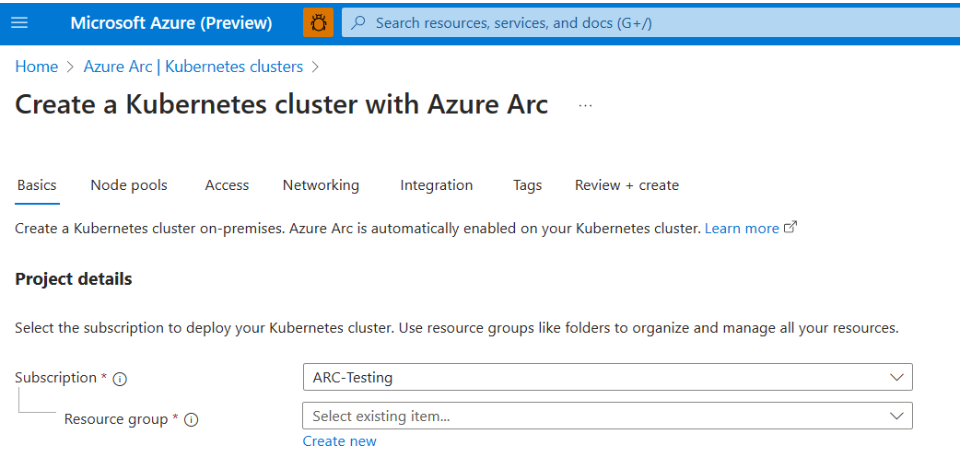 Captura de tela mostrando a página Noções básicas para criação de cluster no portal.