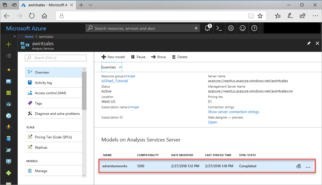 Tutorial – adicionar um modelo de exemplo – Azure Analysis Services |  Microsoft Learn