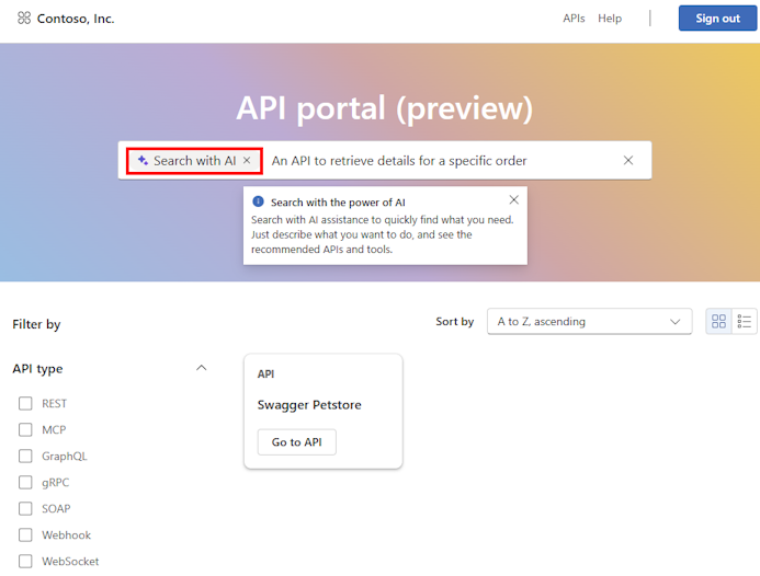 Captura de tela dos resultados da pesquisa semântica no portal do Centro de API.