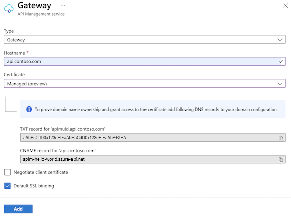 Configurar domínio de gateway com certificado gratuito