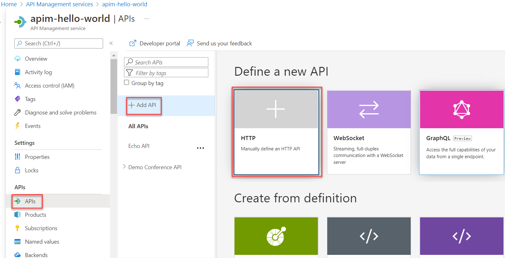 Definir uma API do HTTP