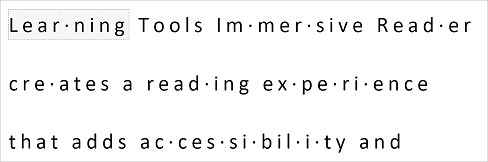 Captura de tela da Leitura Avançada realizando a divisão silábica das palavras.