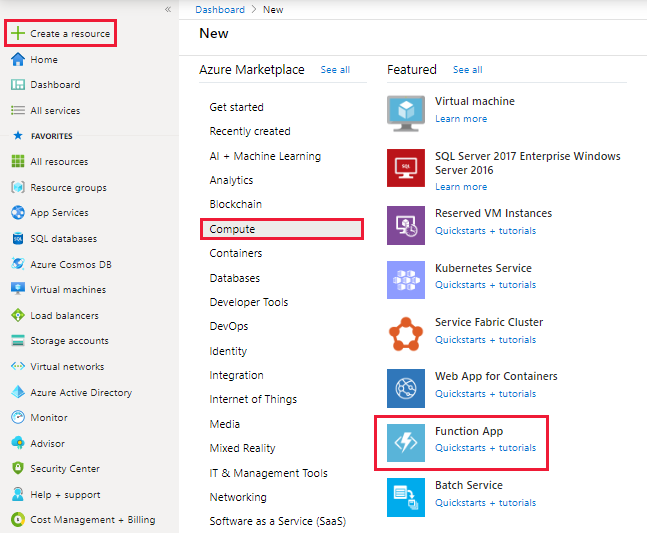 Create a function app in the Azure portal